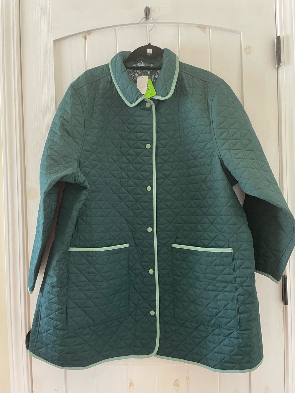 Lands’ End Women’s Plus Size 2X 3X Reversible Jacket Green Floral Front Pockets